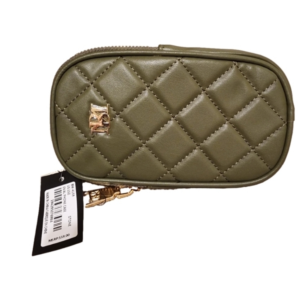 NWT Womens Badgley Mischka Diamond Quilted Oval Crossbody Phone Case. Stone